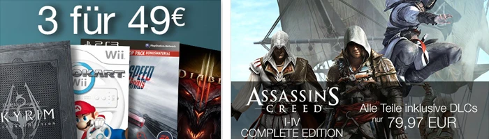 3 Spiele für 49 Euro und Assassins Creed komplett für 79,97 Euro Bild