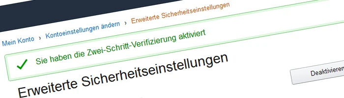 Amazon mit 2 Faktor Authentifizierung Bild