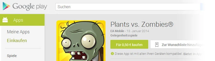 Diverse Android EA Spiele im Play Store reduziert Bild