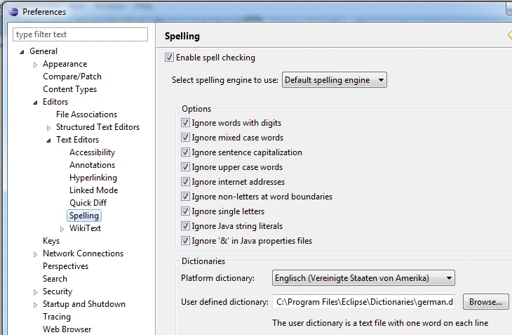 Eclipse mit deutscher Rechtschreibkorrektur Bild