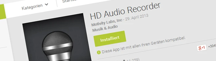 Android Mikrofon aufnehmen mit dem HD Audio Recorder Bild