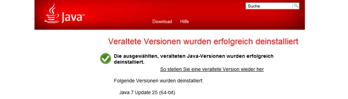 Hilfe bei Entfernung veralteter Java Versionen Bild