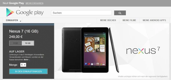 Google Play - Nexus 7 ist verfügbar Bild