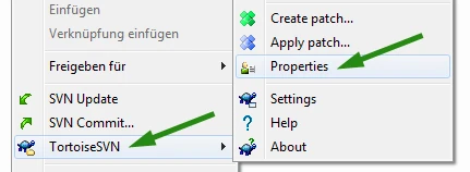 Tortoise SVN - Eigenschaften zum Filtern von Dateien importieren Bild